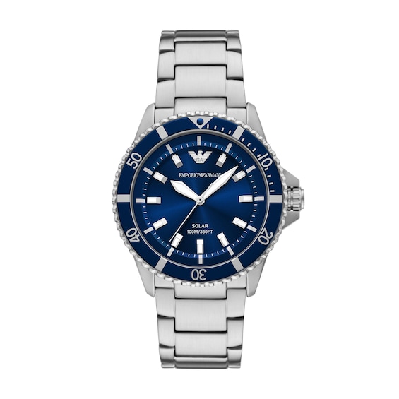 Men's Emporio Armani World Explorer Solar-Powered Stainless Steel Watch with Blue Dial (Model: Ar11697)