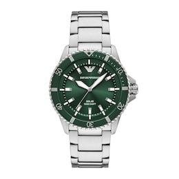 Men's Emporio Armani World Explorer Solar-Powered Stainless Steel Watch with Green Dial (Model: AR11698)
