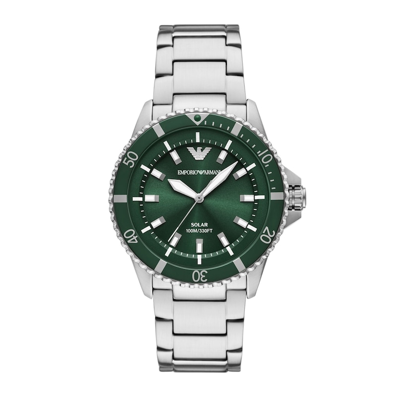 Main Image 1 of Men's Emporio Armani World Explorer Solar-Powered Stainless Steel Watch with Green Dial (Model: AR11698)