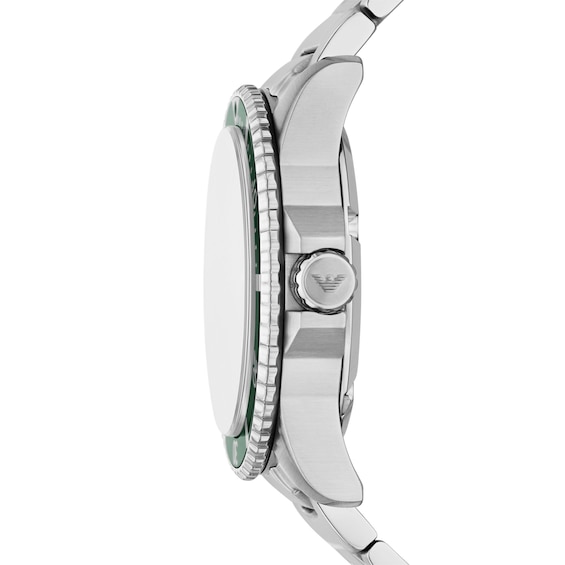 Men's Emporio Armani World Explorer Solar-Powered Stainless Steel Watch with Green Dial (Model: Ar11698)
