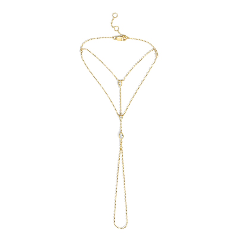 Main Image 1 of 1/5 CT.T.W. Lab-Grown Diamond Hand Chain Bracelet in Sterling Silver with 18K Gold Plate (F/VS2) - 7.0″