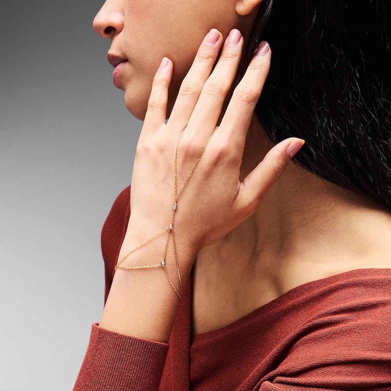 Main Image 2 of 1/5 CT.T.W. Lab-Grown Diamond Hand Chain Bracelet in Sterling Silver with 18K Gold Plate (F/VS2) - 7.0″