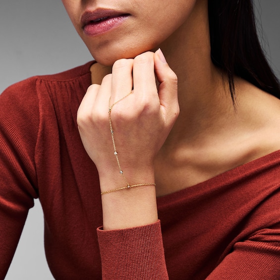 1/5 Ct.t.w. Lab-Grown Diamond Bezel-Set Hand Chain Bracelet in Sterling Silver with 18K Gold Plate (F/Vs2) - 7.0″