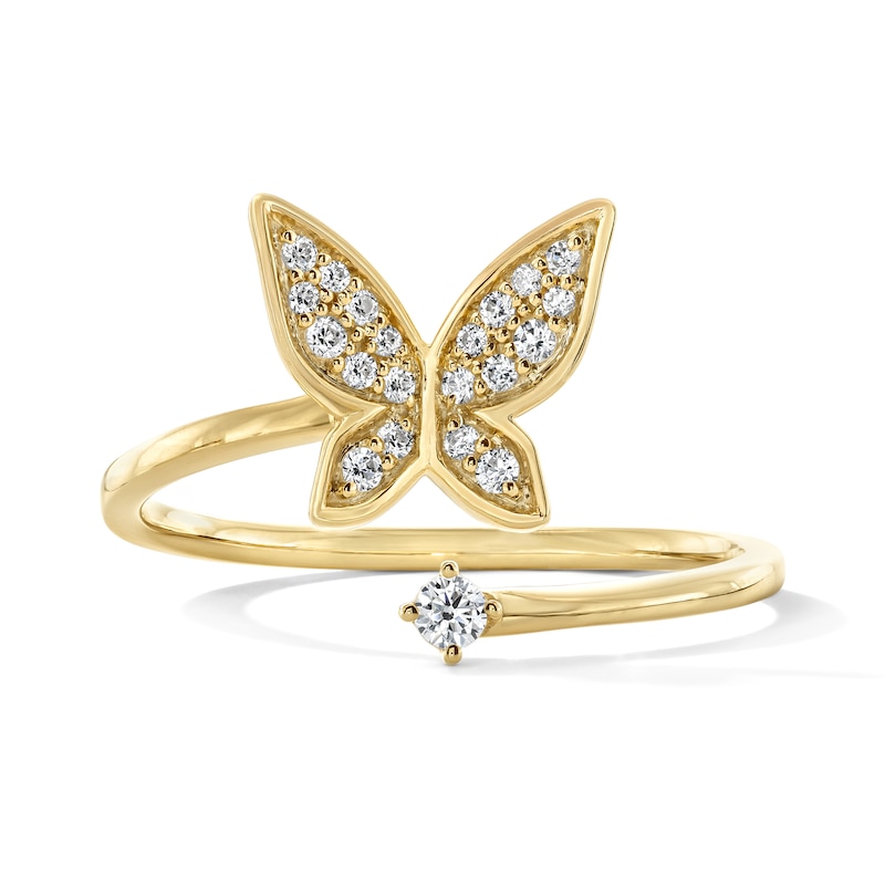 Main Image 1 of 1/6 CT.T.W. Diamond Butterfly Open Ring in 10K Gold