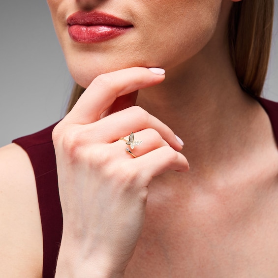 1/6 Ct.t.w. Diamond Butterfly Open Ring in 10K Gold