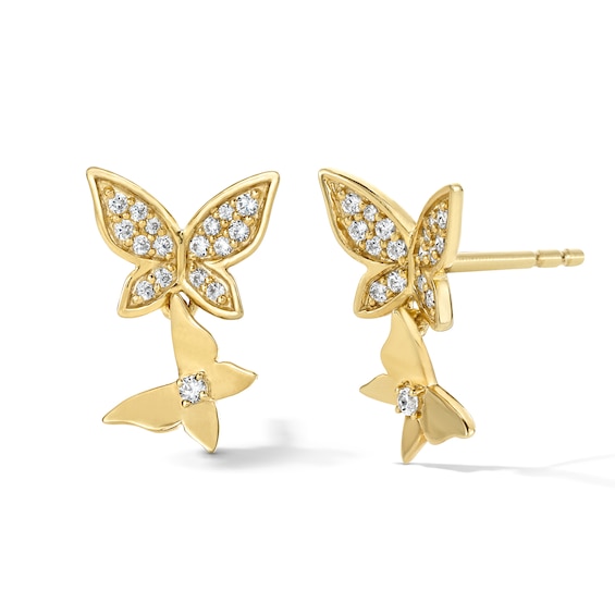 1/6 CT. T.w. Diamond Double Butterfly Drop Earrings in 10K Gold