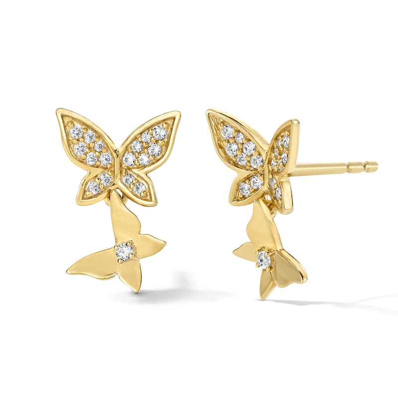 Main Image 1 of 1/6 CT. T.W. Diamond Double Butterfly Drop Earrings in 10K Gold