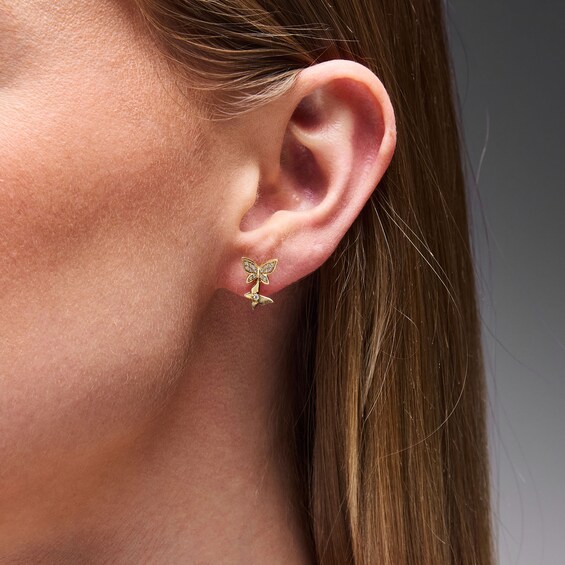 1/6 CT. T.w. Diamond Double Butterfly Drop Earrings in 10K Gold