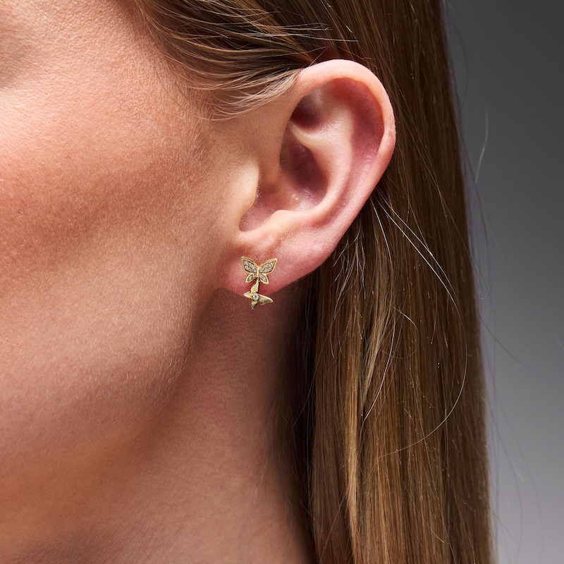 Main Image 2 of 1/6 CT. T.W. Diamond Double Butterfly Drop Earrings in 10K Gold