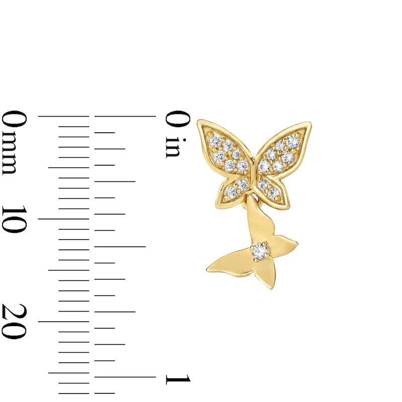 Main Image 2 of 1/6 CT. T.W. Diamond Double Butterfly Drop Earrings in 10K Gold