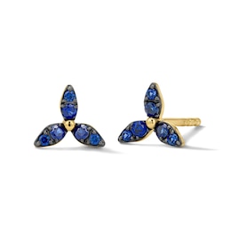 Blue Sapphire Petal Mini Stud Earrings in 10K Gold