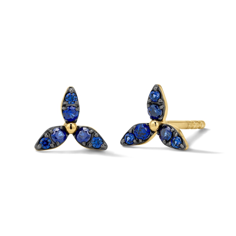 Main Image 1 of Blue Sapphire Petal Mini Stud Earrings in 10K Gold