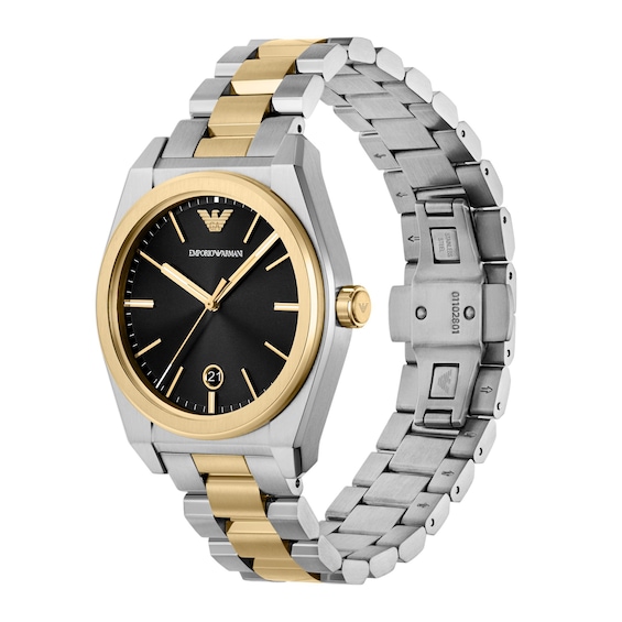 Men's Emporio Armani Two-Tone IP Stainless Steel Watch with Black Dial (Model: Ar11715)