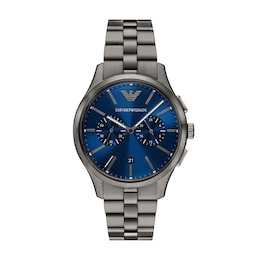 Men's Emporio Armani Gray Ion-Plated Stainless Steel Chronograph Watch with Navy Blue Dial (Model: AR11729)