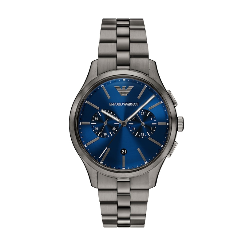 Main Image 1 of Men's Emporio Armani Gray Ion-Plated Stainless Steel Chronograph Watch with Navy Blue Dial (Model: AR11729)