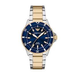 Men's Emporio Armani World Explorer Solar-Powered Two-Tone IP Stainless Steel Watch with Navy Blue Dial (Model: AR11738)