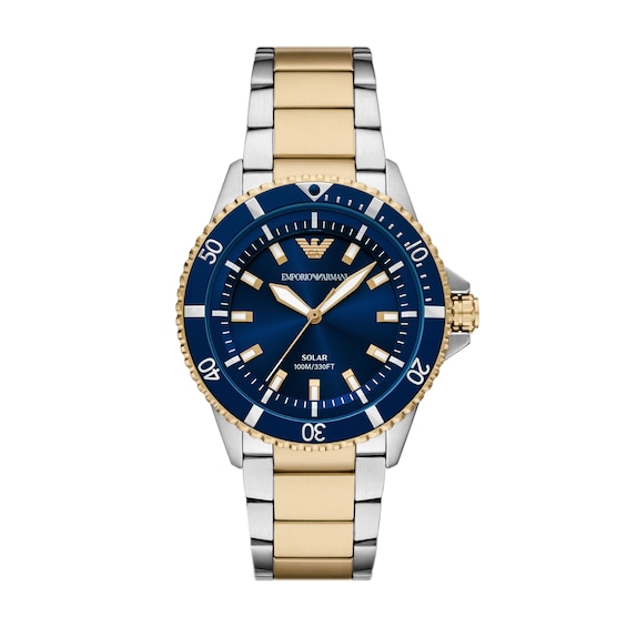 Men's Emporio Armani World Explorer Solar-Powered Two-Tone IP Stainless Steel Watch with Navy Blue Dial (Model: Ar11738)