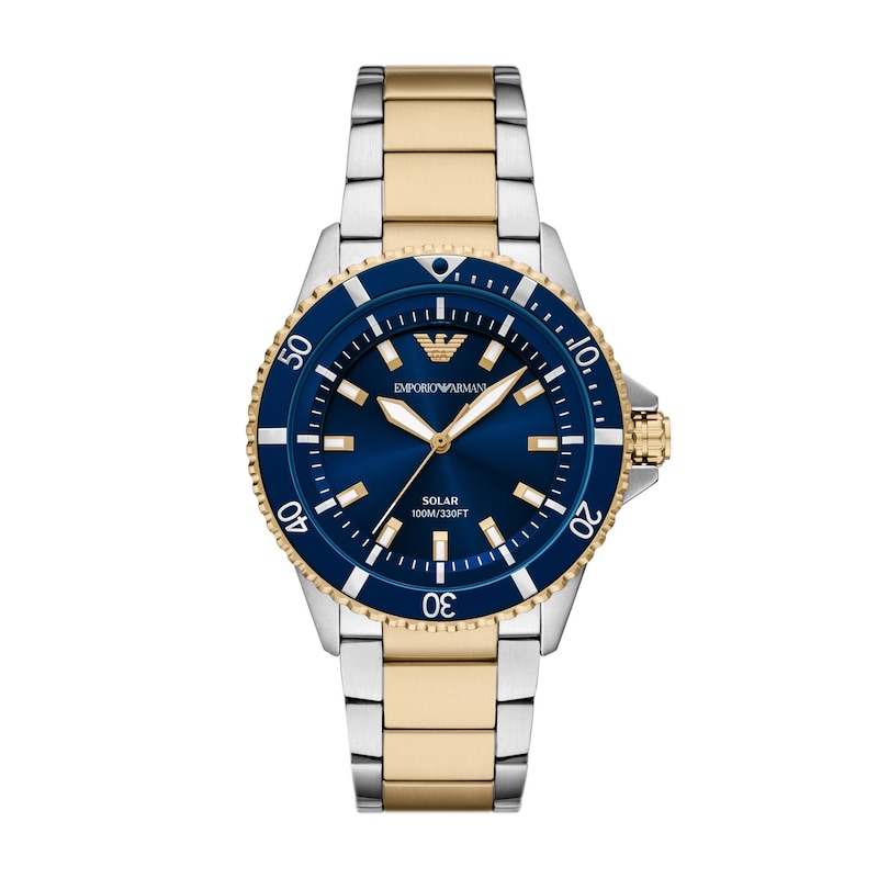 Main Image 1 of Men's Emporio Armani World Explorer Solar-Powered Two-Tone IP Stainless Steel Watch with Navy Blue Dial (Model: AR11738)