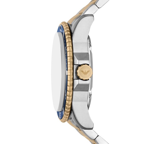 Men's Emporio Armani World Explorer Solar-Powered Two-Tone IP Stainless Steel Watch with Navy Blue Dial (Model: Ar11738)