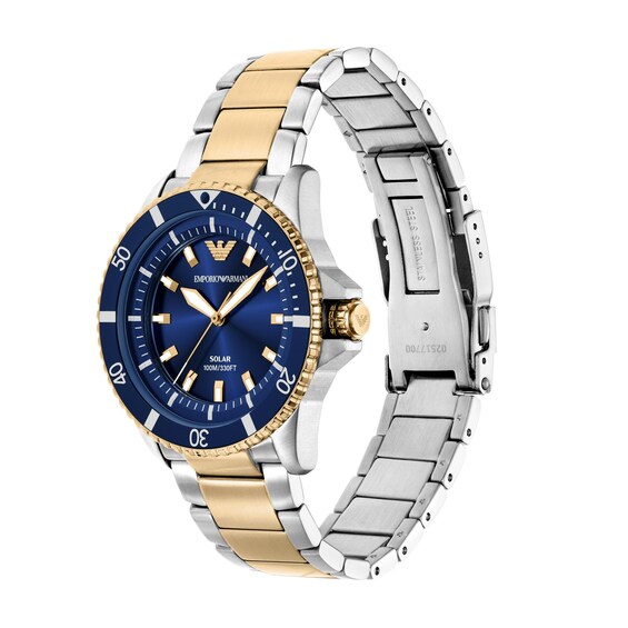 Men's Emporio Armani World Explorer Solar-Powered Two-Tone IP Stainless Steel Watch with Navy Blue Dial (Model: Ar11738)