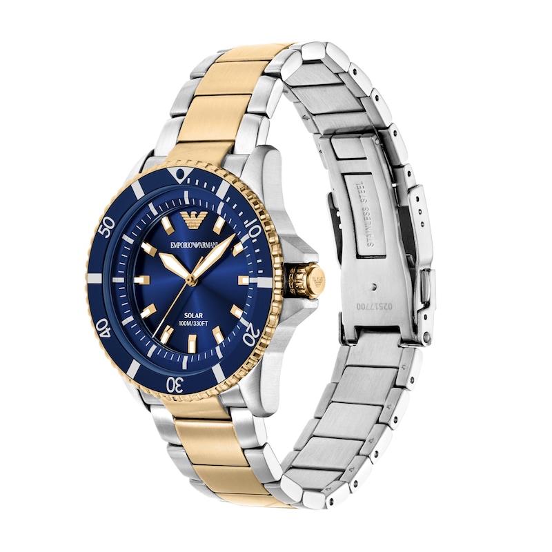 Main Image 4 of Men's Emporio Armani World Explorer Solar-Powered Two-Tone IP Stainless Steel Watch with Navy Blue Dial (Model: AR11738)