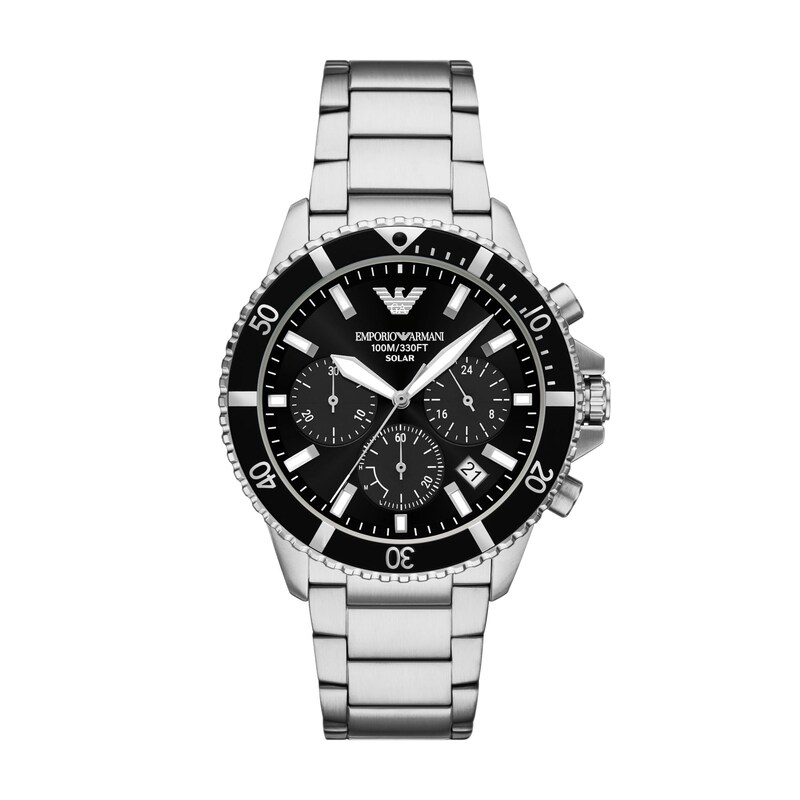 Main Image 1 of Men's Emporio Armani World Explorer Solar-Powered Chronograph Watch with Black Dial (Model: AR11739)