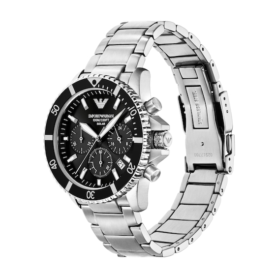 Men's Emporio Armani World Explorer Solar-Powered Chronograph Watch with Black Dial (Model: Ar11739)