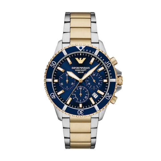 Men's Emporio Armani World Explorer Solar-Powered Chronograph Watch with Navy Blue Dial (Model: Ar11740)