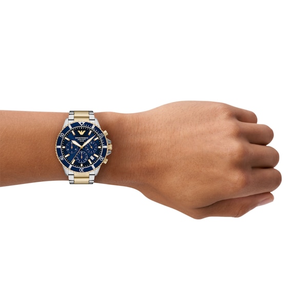 Men's Emporio Armani World Explorer Solar-Powered Chronograph Watch with Navy Blue Dial (Model: Ar11740)