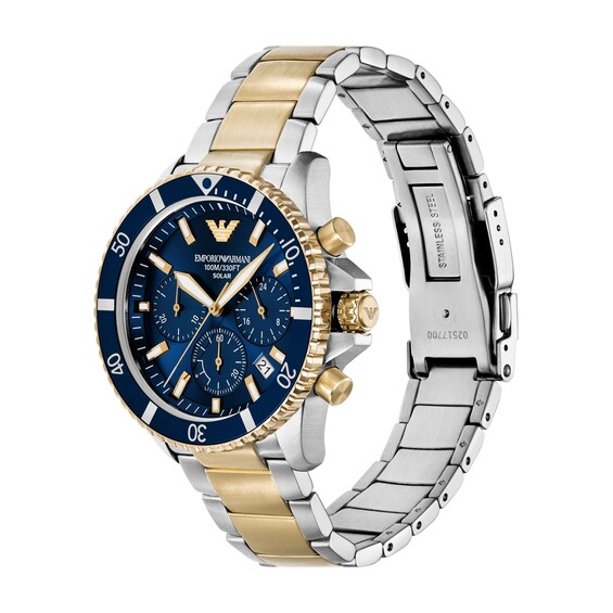 Men's Emporio Armani World Explorer Solar-Powered Chronograph Watch with Navy Blue Dial (Model: Ar11740)