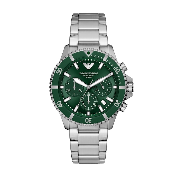 Men's Emporio Armani World Explorer Solar-Powered Chronograph Watch with Green Dial (Model: Ar11741)