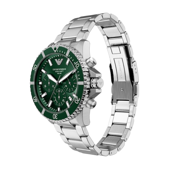 Men's Emporio Armani World Explorer Solar-Powered Chronograph Watch with Green Dial (Model: Ar11741)