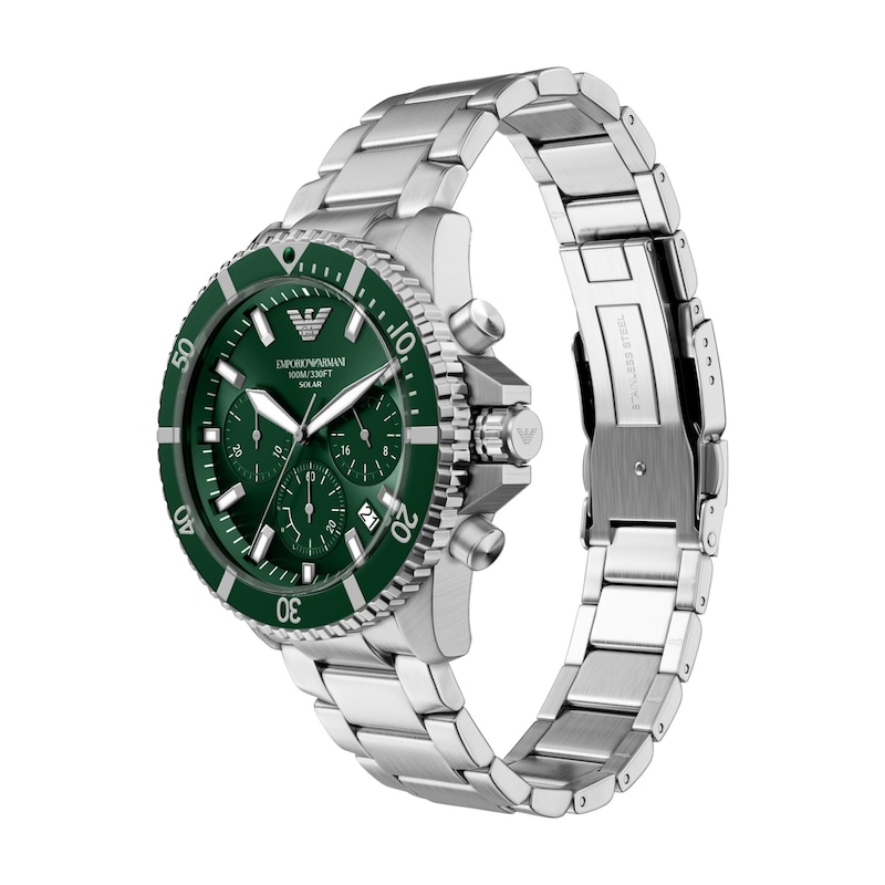 Main Image 4 of Men's Emporio Armani World Explorer Solar-Powered Chronograph Watch with Green Dial (Model: AR11741)
