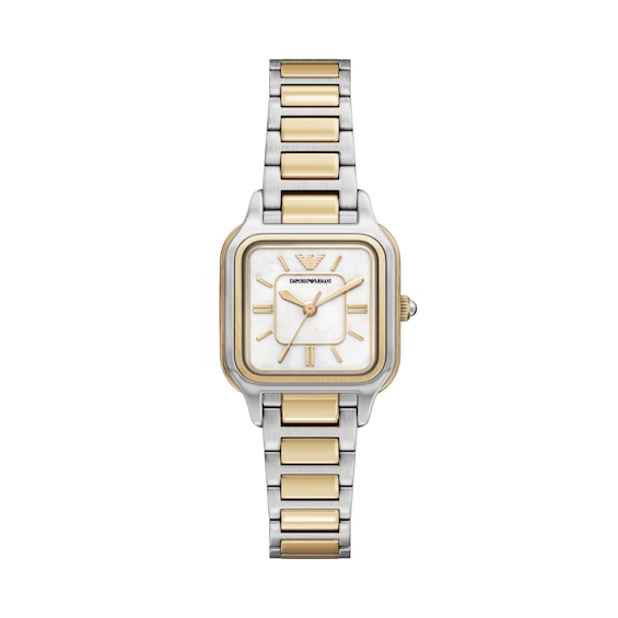 Ladies' Emporio Armani Two-Tone IP Stainless Steel Watch with Mother-of-Pearl Dial (Model: Ar11745)