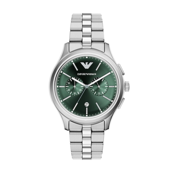 Men's Emporio Armani Stainless Steel Chronograph Watch with Green Dial (Model: Ar11746)