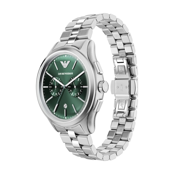 Men's Emporio Armani Stainless Steel Chronograph Watch with Green Dial (Model: Ar11746)