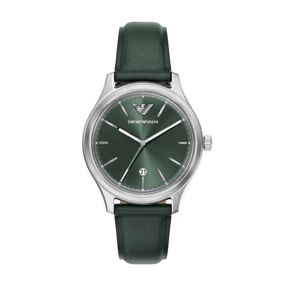 Men's Emporio Armani Stainless Steel Watch with Green Dial and Leather Strap (Model: Ar11749)