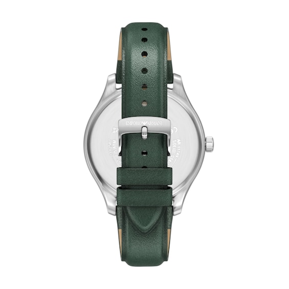 Men's Emporio Armani Stainless Steel Watch with Green Dial and Leather Strap (Model: Ar11749)