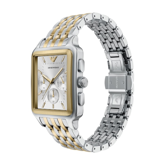 Men's Emporio Armani Two-Tone IP Stainless Steel Chronograph Watch with Silver Dial (Model: Ar11752)