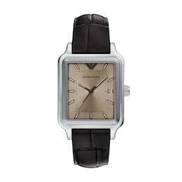 Men's Emporio Armani Stainless Steel Watch with Silver Dial and Brown Leather Strap (Model: AR11756)