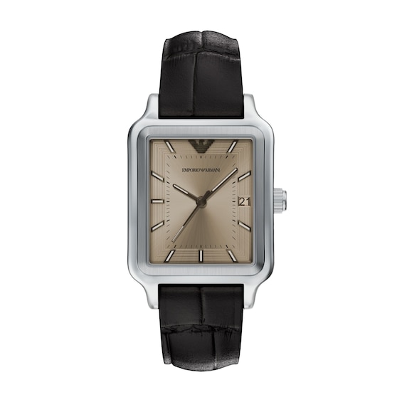 Men's Emporio Armani Stainless Steel Watch with Silver Dial and Brown Leather Strap (Model: Ar11756)