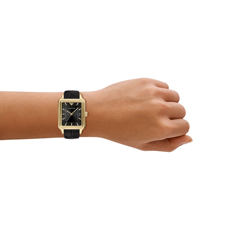 Main Image 2 of Men's Emporio Armani Gold-Tone IP Stainless Steel Watch with Black Dial and Black Leather Strap (Model: AR11757)