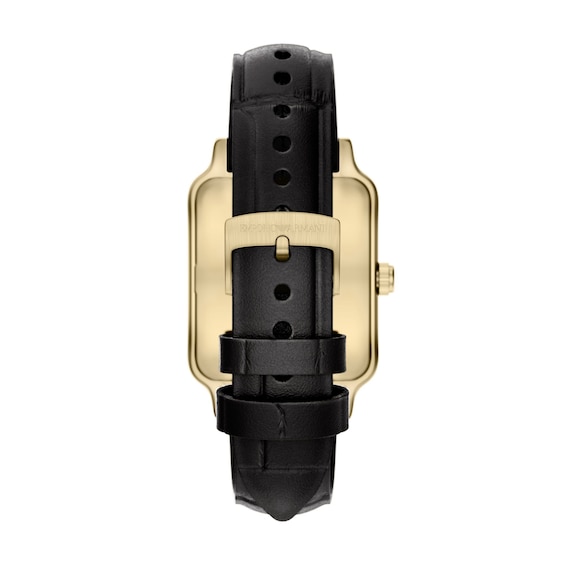 Men's Emporio Armani Gold-Tone IP Stainless Steel Watch with Black Dial and Black Leather Strap (Model: Ar11757)