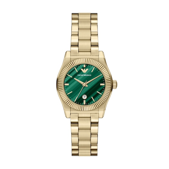 Ladies' Emporio Armani Gold-Tone IP Stainless Steel Watch with Green Malachite Dial (Model: Ar11761)