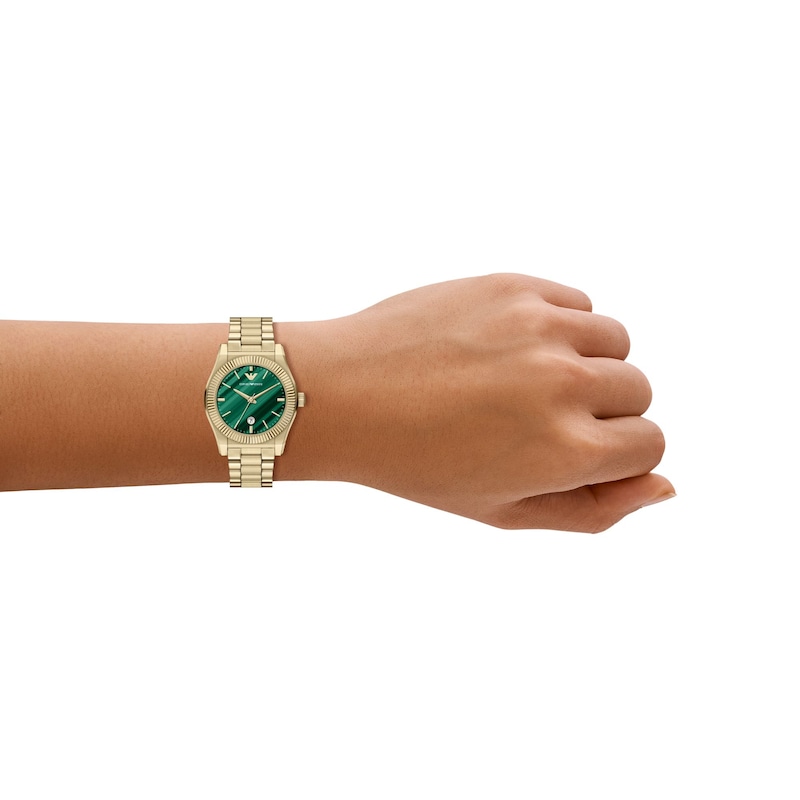Main Image 2 of Ladies' Emporio Armani Gold-Tone IP Stainless Steel Watch with Green Malachite Dial (Model: AR11761)