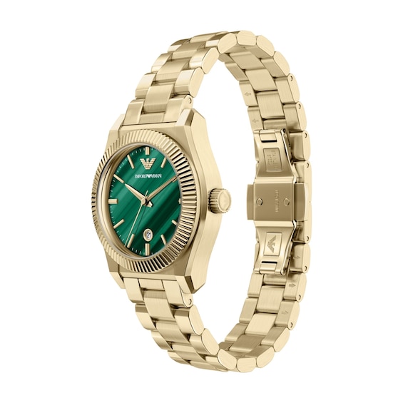 Ladies' Emporio Armani Gold-Tone IP Stainless Steel Watch with Green Malachite Dial (Model: Ar11761)