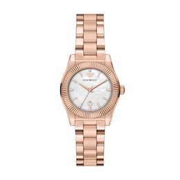 Ladies' Emporio Armani Rose-Tone IP Stainless Steel Watch with Mother-of-Pearl Dial (Model: AR11762)