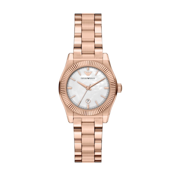 Ladies' Emporio Armani Rose-Tone IP Stainless Steel Watch with Mother-of-Pearl Dial (Model: Ar11762)