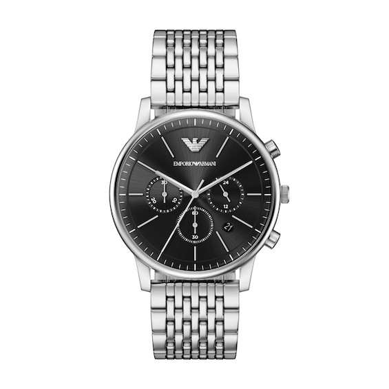 Men's Emporio Armani Stainless Steel Chronograph Watch with Black Dial (Model: Ar11772)