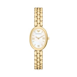 Ladies' Emporio Armani Sinfonia Gold-Tone IP Stainless Steel Watch with Mother-of-Pearl Dial (Model: AR11777)